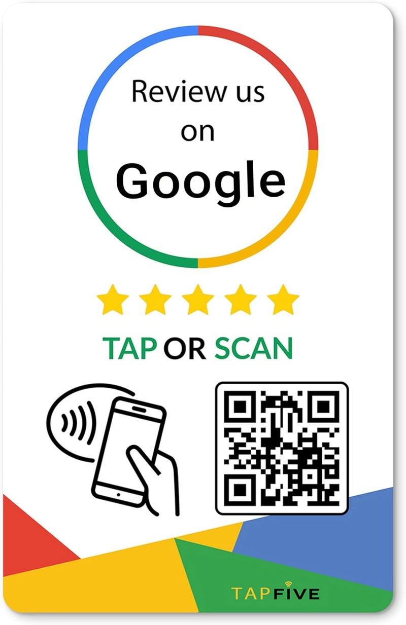tapSnap TapFive NFC Business Review Card – Compatible with Google Reviews – Reusable Smart Tap & QR – Works with All Phones – Contactless Customer Feedback Tool – (1 Card Pack) - Image 1